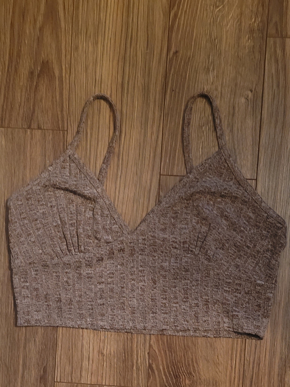 Women’s Ribbed V-Neck Bralette Crop Top - Brown